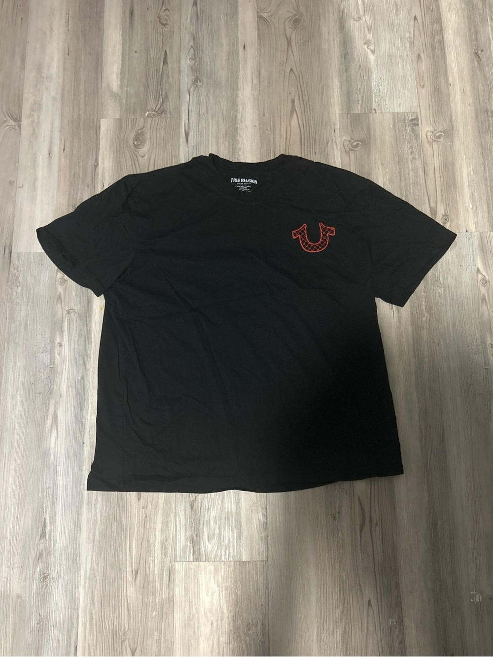 True Religion Black Tee with Red Horseshoe Logo